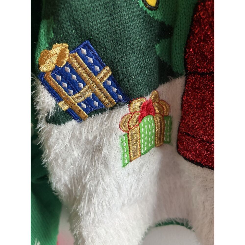 Peanuts Snoopy Woodstock Ugly Christmas Sweater Women Large Green Doghouse Fuzzy - Picture 8 of 12